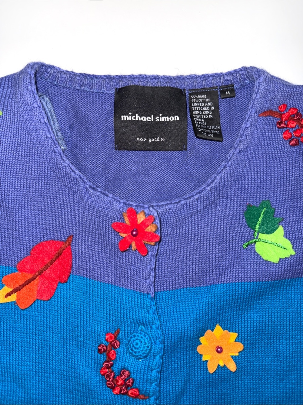 VTG Michael Simon Thanksgiving Cardigan Sweater ApliquΓ© Turkey Cornucopia 1999 M - Picture 4 of 14
